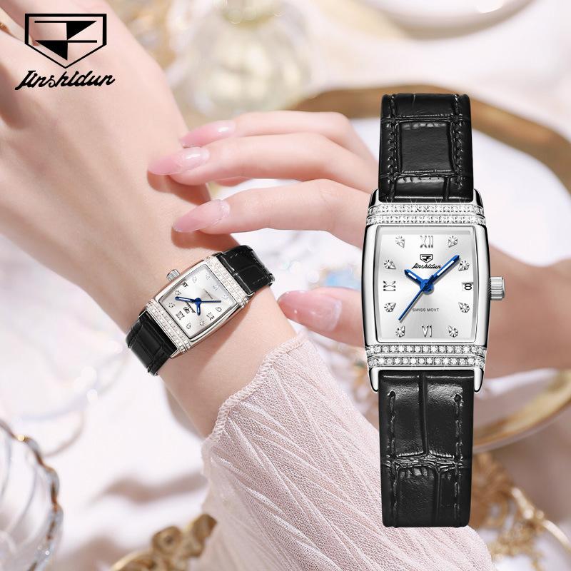 JIN SHI DUN Brand Watch Light Luxury Waterproof Luminous Quartz Watch Simple Diamond Set Women's Watch