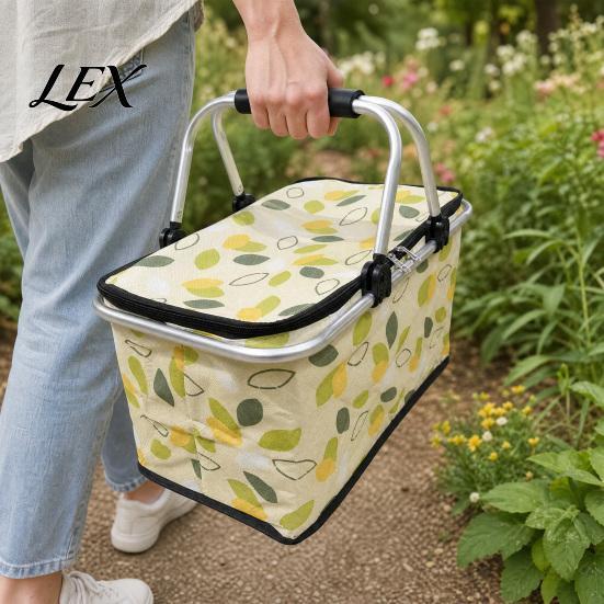 Picnic Cooler Bag Insulated Bag, Foldable Thermal Lunch Basket for Outdoor, Heavy Wear-resistant Duty Aluminum Foil Food, Camping Accessory