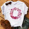 26 Letters Print T-Shirt Alphabet with Pink Flower Harajuku White Graphic Tee Casual Short Sleeve Lady Y2k Tops Women's Clothing