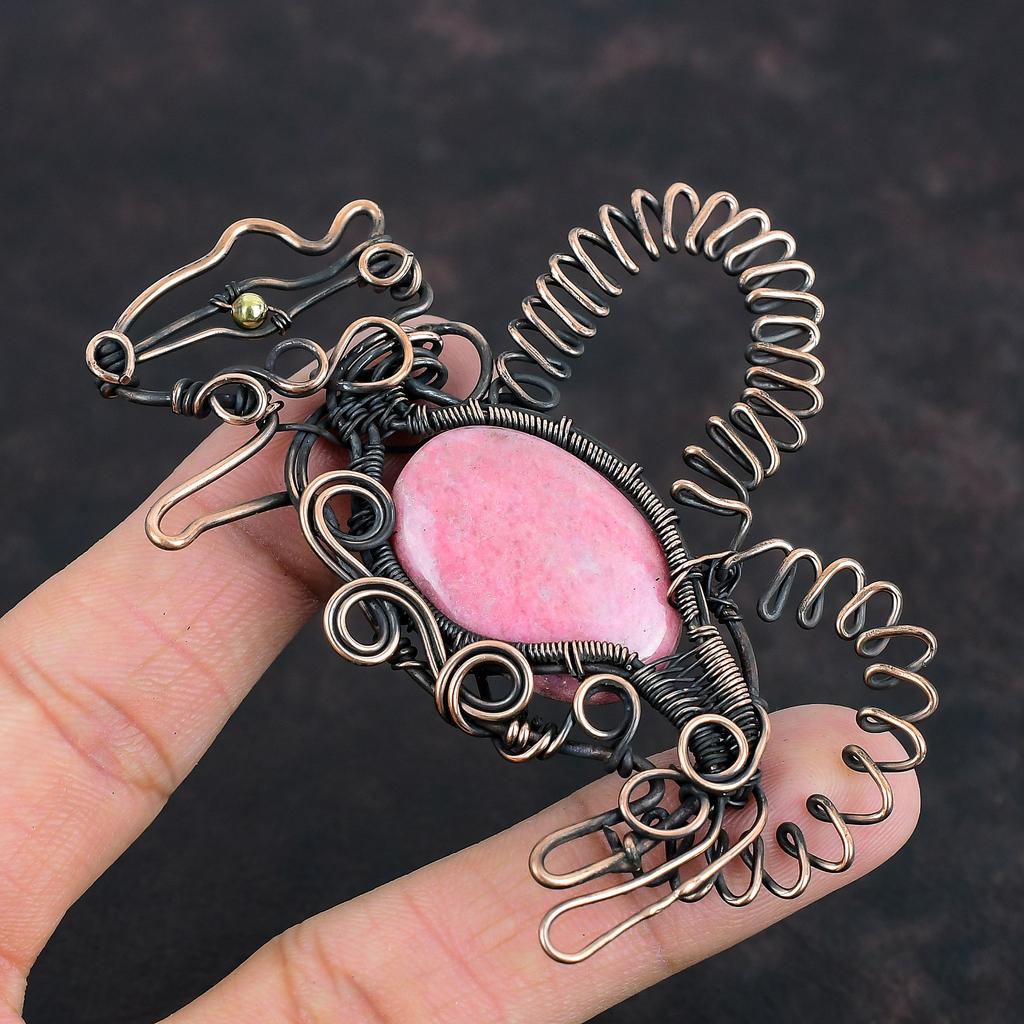Подвеска из тулита, обмотанная медной проволокой, Подвеска с драгоценным камнем, Ювелирные изделия, Подвеска в виде кролика, Ювелирные изделия из медной проволоки, Ручная работа, Новая подвеска, Подарки на помолвку