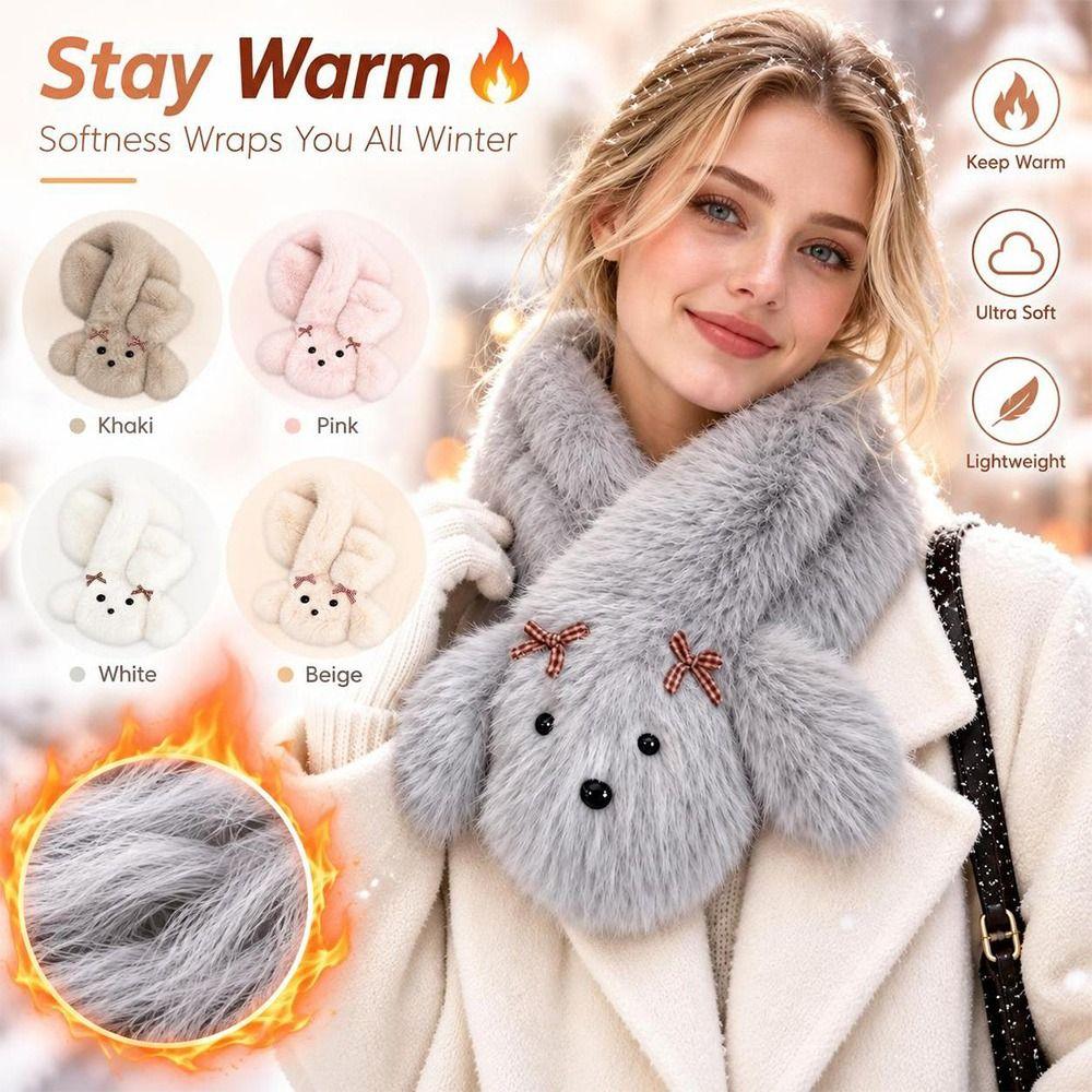 Faux Fur Plush Neckerchief Thick Warm Neck Wrap Fashion Winter Scarf Winter