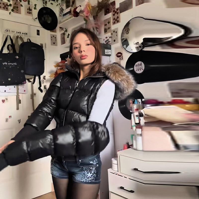Detachable Sleeve Hooded Puffer Jacket Fall Winter Slim Fit Warm Coat Women