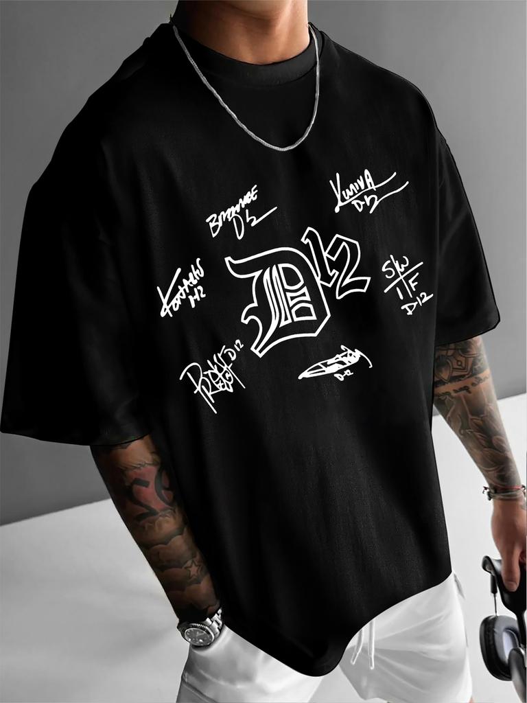 Unisexs Vintage D12 Crew Signatures Print Tshirt 100 Polyester Streetwear Tee Loose Fit Hip Hop Tops Sxxl