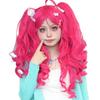 Anime Show Dress Up Wig Rose Red Long Curly Hair Wigs with Bands Synthetic with Grab Clip Double Ponytail for Women Cosplay