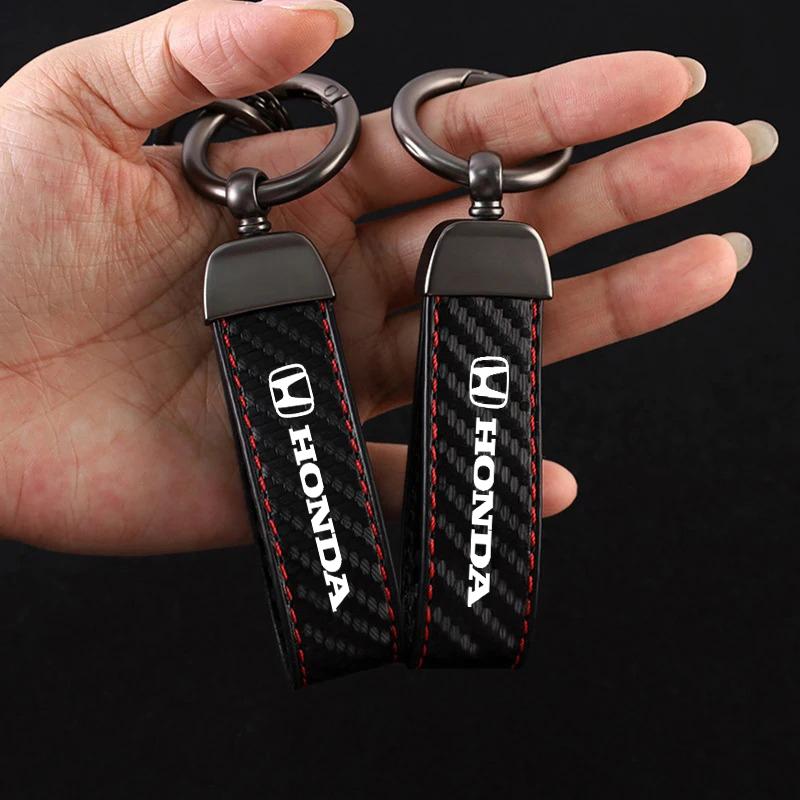 CPS1 Carbon fiber Leather Car Keychain Buckle For Honda Civic Fit Jazz Accord Pilot CRV Odyssey Passport City Keyring Accessories