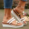 Fashion New Style Summer Casual Color Blocking Sandals for Women Dressy Comfortable Soft Leather  Thick Soled Slope Woven Straw Sandals