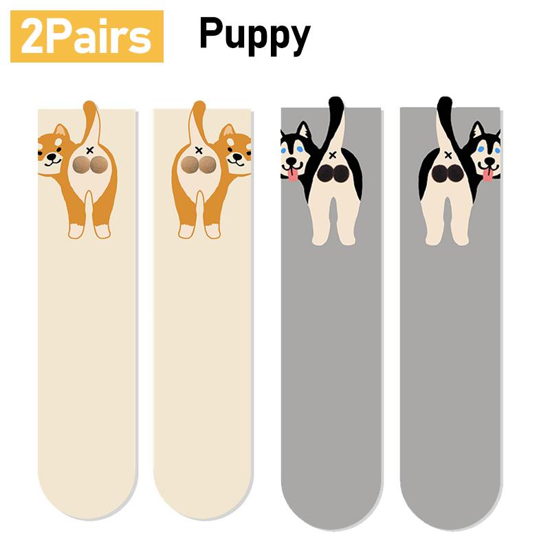 1/2 пары Мультяшные Милые Носки из хлопка с рисунком собаки/кошки Лолита Вязаные носки Женские Девичьи Носки средней длины Носки для сна с принтом питомца Напольные носки