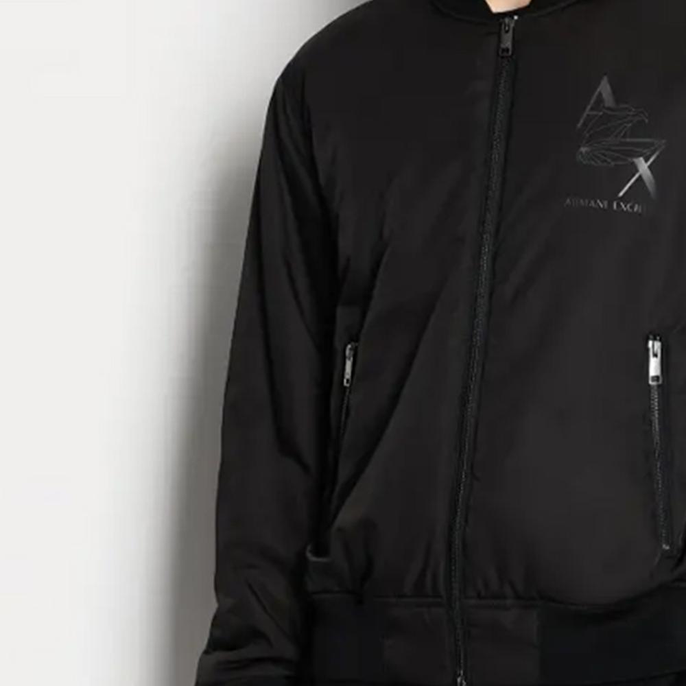 Armani Exchange FW23 Хлопковая куртка с большим логотипом-орлом и воротником-стойкой Мужская куртка Черный 6RZB05-ZNUEZ-1200