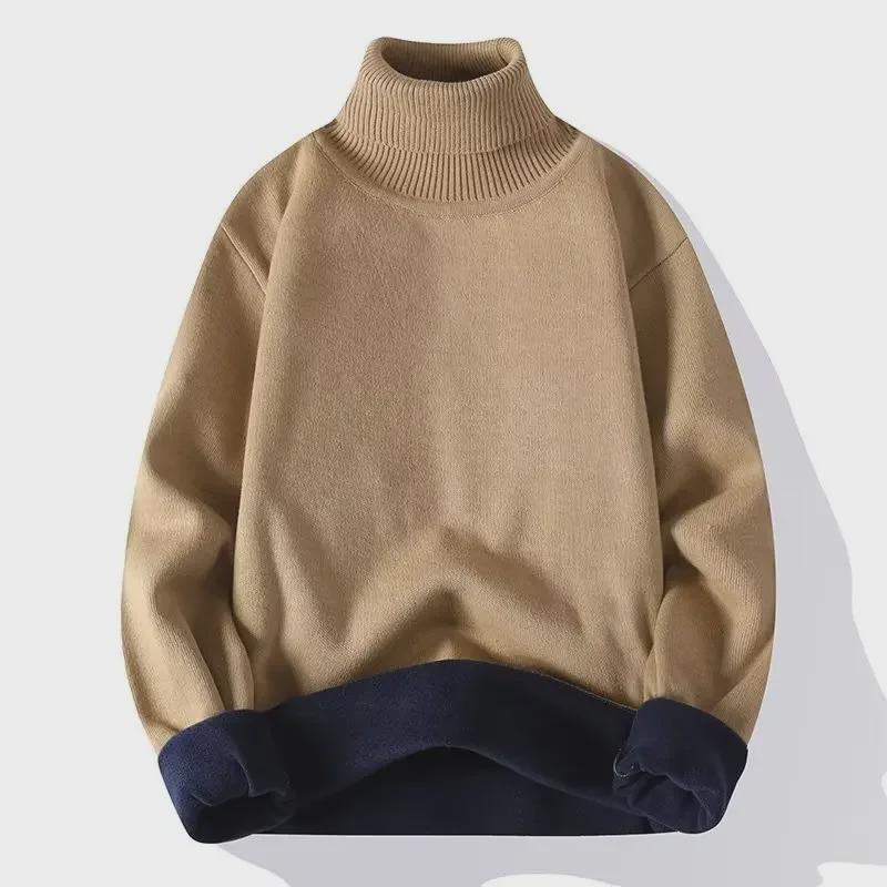 Men's Solid Color High Collar Fleece Sweater - European & American Casual Pullover Jacket for Autumn/Winter