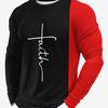 ''Faith'' Pattern, Men's Color Block Long Sleeve T-shirt, Casual Comfy Tees For Autumn, Mens Clothing
