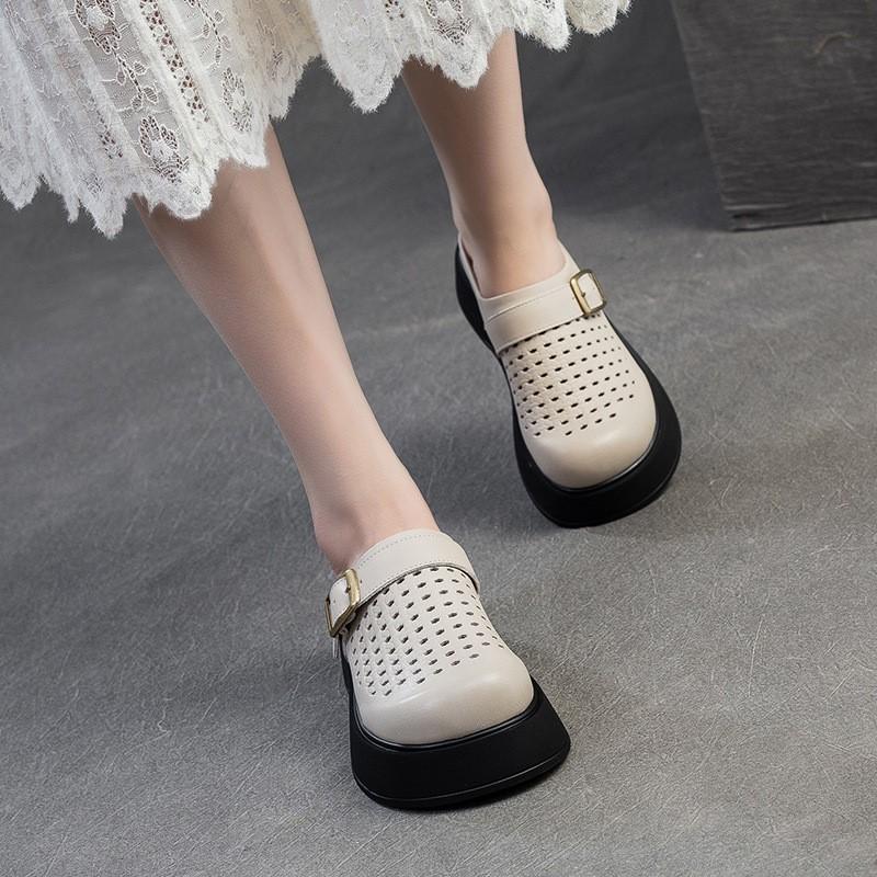 Johnature Женские сандалии из натуральной кожи с дышащей подошвой и круглым носком для поездок на работу