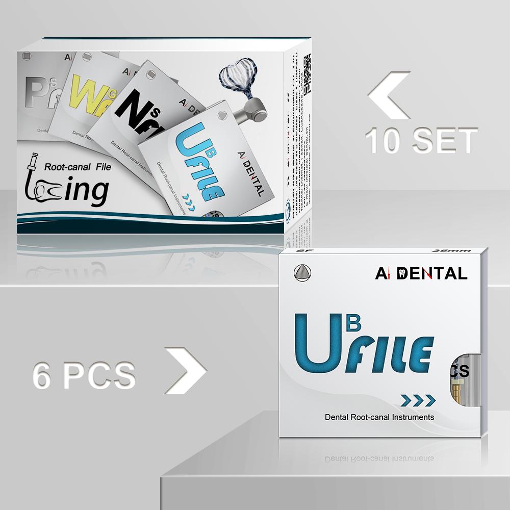 Файл для корневых каналов AI-UB, 6 шт., 25 мм, Ultimate Blue Prebend, треугольное сечение, переменная конусность, непрерывное вращение по часовой стрелке для лечения