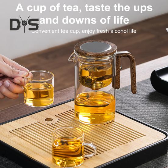 Стеклянный чайник с разделением воды, деревянная ручка, стеклянный чайник с заварочным устройством, носик без подтеков, чайник для заваривания чая