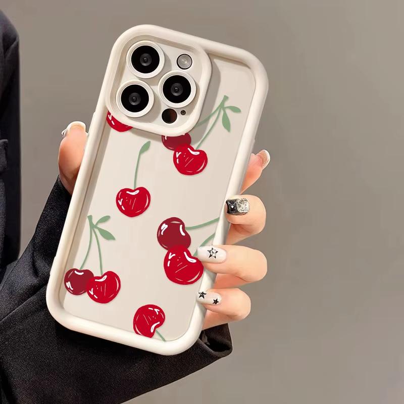 Мягкий чехол из ТПУ с рисунком Красной Вишни для iPhone 17 Air 16 15 14 Pro Max Plus 13 12 Mini 8 7 X Xs Задняя крышка