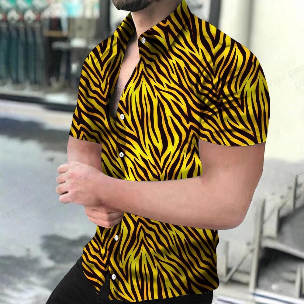 Летние мужские гавайские рубашки с воротником Camisa Леопардовые рубашки с 3D-принтом Мужские и женские рубашки с коротким рукавом Однобортная блузка