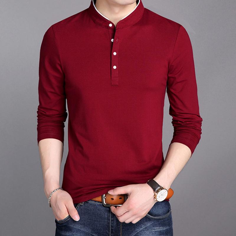Мужская деловая повседневная футболка-поло с длинным рукавом, летняя удобная и дышащая однотонная футболка