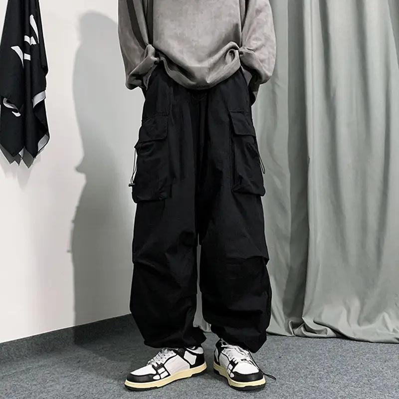 Spring Summer Fashion Cargo Pants Men Solid Color Elastic Waist Wide Leg Casual Men's Pants Oversize Baggy Pants for Women