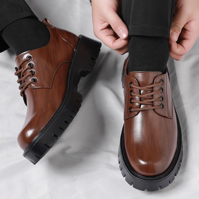 Модные мужские туфли на толстой подошве в стиле ретро, повседневные, британские, для отдыха на открытом воздухе, для деловой вечеринки, свадьбы жениха, классические коричневые туфли