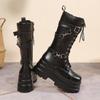 Plus Autumn Women Boots Buckle Round Toe Wedges Platform Boots Punk Goth INS Women Street Shoes Combat Boots for Women