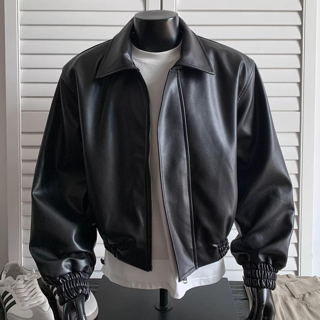 Мужская кожаная мотоциклетная куртка в стиле ретро — плотная, высококачественная, весенне-осенний стиль.