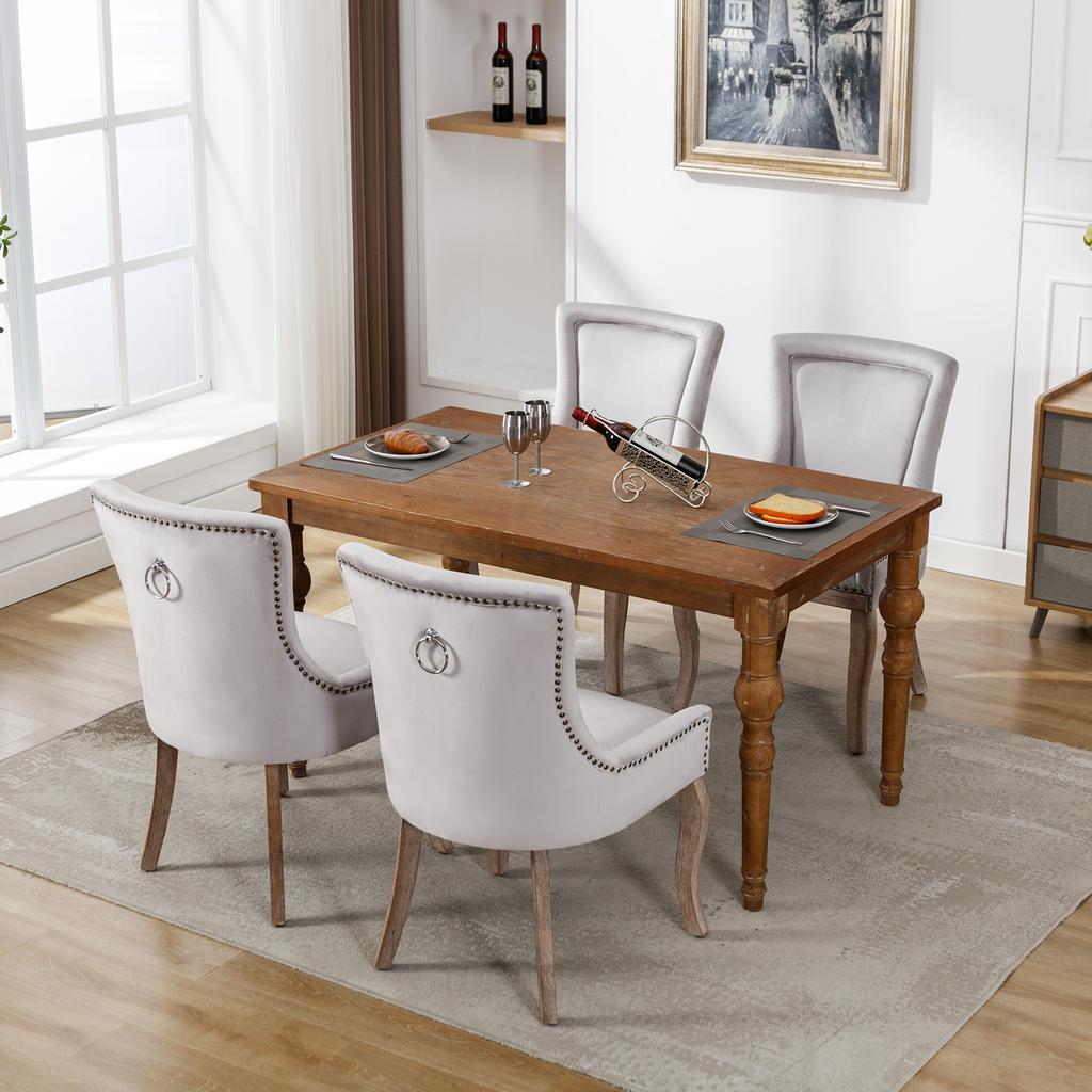 Luxurious Dining Chair (Kitchen Chair Living Room Chair, 4 pcs), Upholstered Chair with Nailhead Trim, Solid Wood Legs, Velvet Cover, Grey