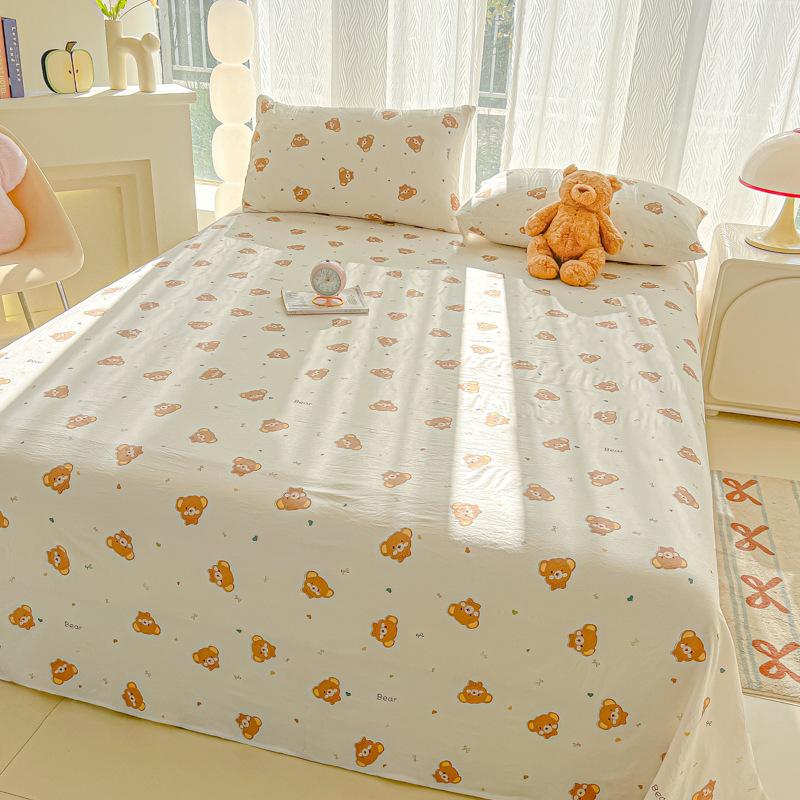 Class A maternal and infant grade washed cotton sheets single piece sandpaper quilt single three-piece set bed hat cover printed pillowcase