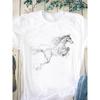 Horse Pattern Printed Women's Pure Cotton Short Sleeved Round Neck White T-Shirts Women’s