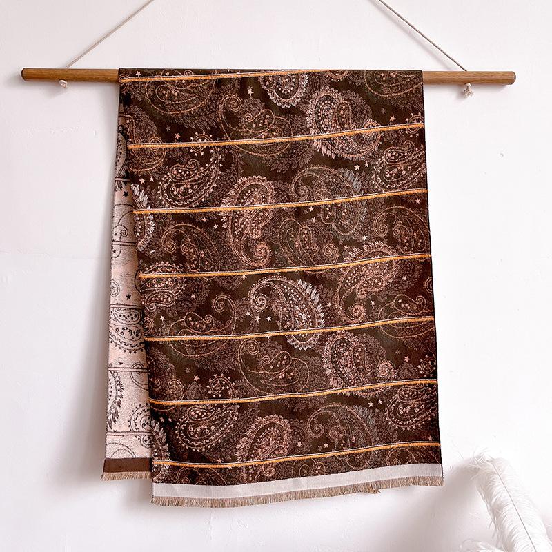 Literary And Retro Style Contrasting Colors, Double-Sided Imitation Cashmere Scarf, Winter High-End Warm Shawl