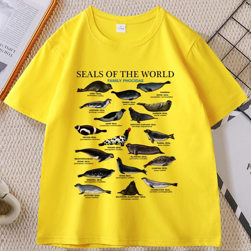 Seal Tshirt Yk Seals of The World Tshirt s Retro Tee Crewneck Animal Tshirt Casual Loose Cotton Short Sleeve Print Clothes