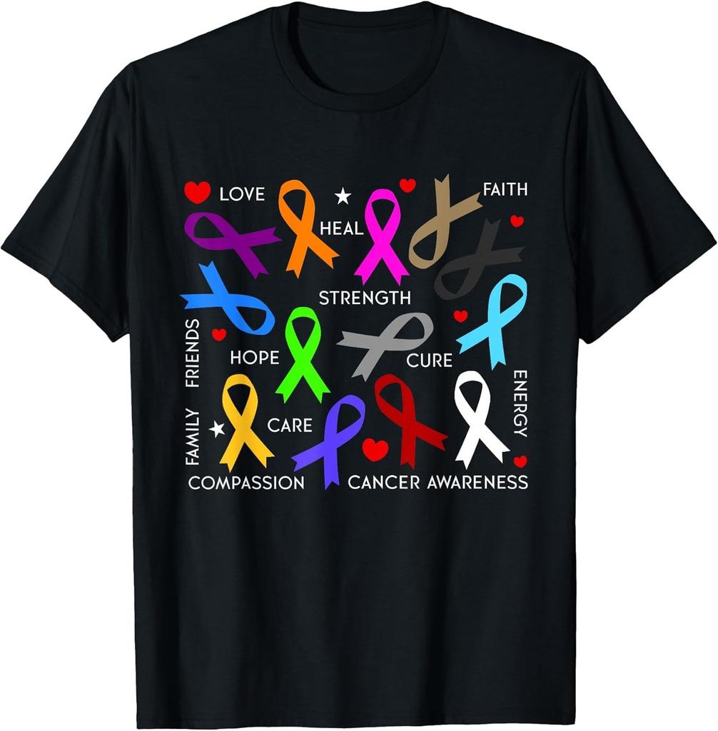 Anticancer ribbon emblem Tshirt shortsleeved roundneck loosefitting and comfortable for both men and women
