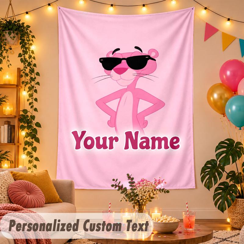 The Pink Panther Personalized Wall Tapestry Custom Name Text Polyester Hanging Decor Home Room