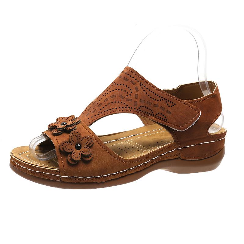 Женские босоножки на танкетке с цветами, лето 2024 года, размер плюс 43, прогулочные сандалии на платформе, женские, легкие нескользящие римские туфли для женщин