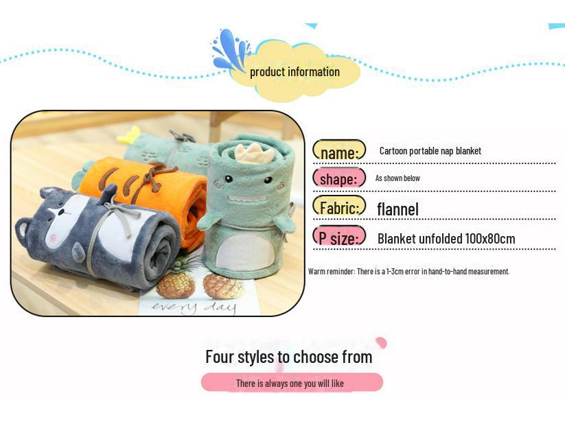 Портативное фланелевое одеяло с изображением мультяшных животных и фруктовым узором для дома или офиса