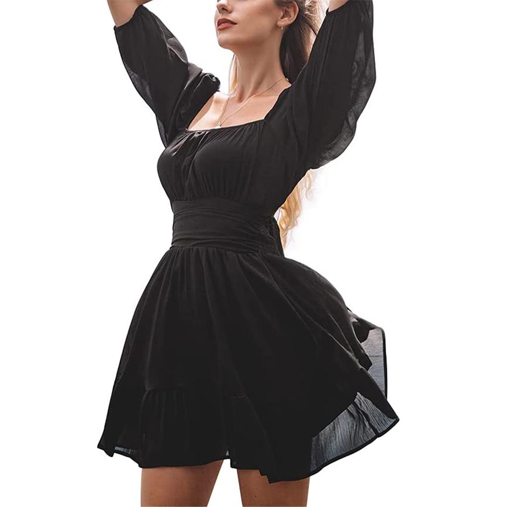 Women Summer Sexy Off-shoulder Dress Girls Loose High Waist Dresses Polyester Beachwear Clothing Festival Present