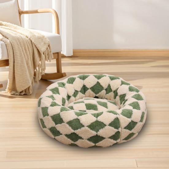 Юшэн Круглое Кошачье Гнездо-Пончик Противоскользящая Уютная Кровать для Питомцев Плюшевая Мягкая Подушка-Кровать для Кошек Успокаивающее Теплое Гнездо для Маленьких Собак Кошек