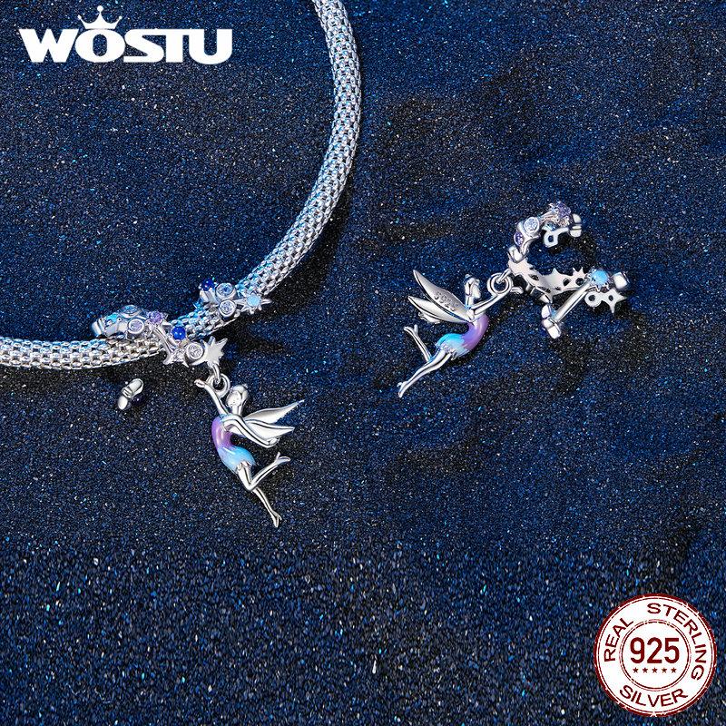 WOSTU Стерлингового серебра 925 пробы, бусины в форме сердца с изображением дневного и ночного эльфа, бусины в форме сердца для браслета, ювелирных изделий своими руками