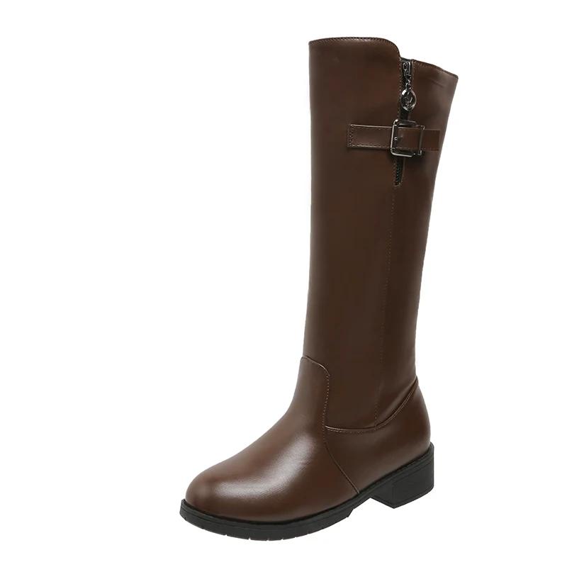 Мода 2025 Новые Зимние Женские Сапоги до Колена для Верховой Езды из Кожи на Платформе Женские Длинные Сапоги Обувь для Офисной Леди Botas