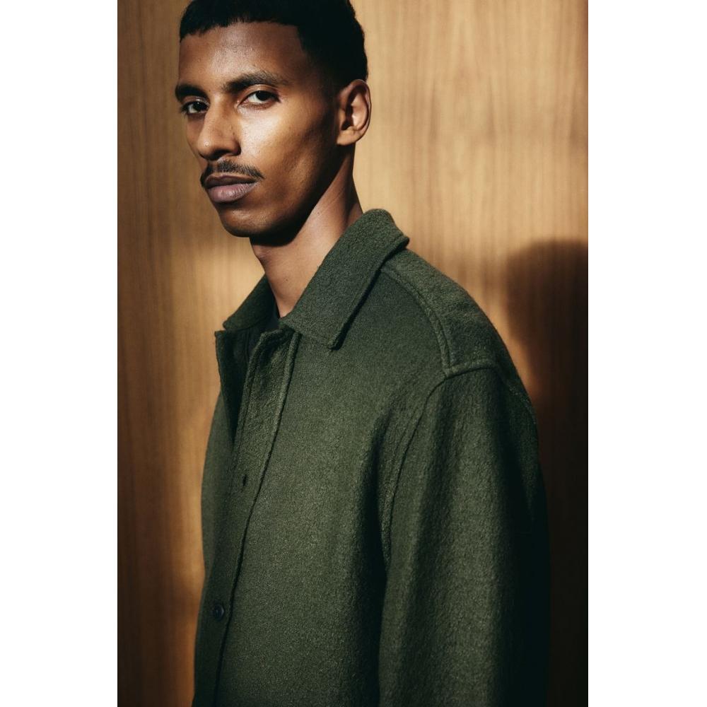 Верхняя одежда из смеси шерсти HM Regular Fit Dark kHaki Green