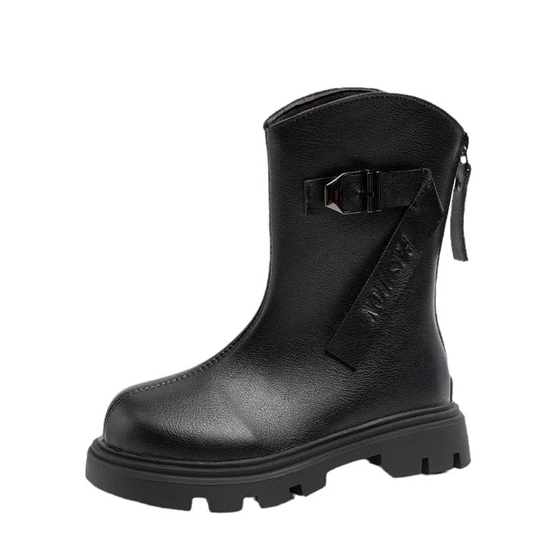 Новые детские ботинки, ботинки для девочек, матовые, однотонные, школьные, черные, весна-осень, модные детские кожаные ботинки по щиколотку, нескользящие