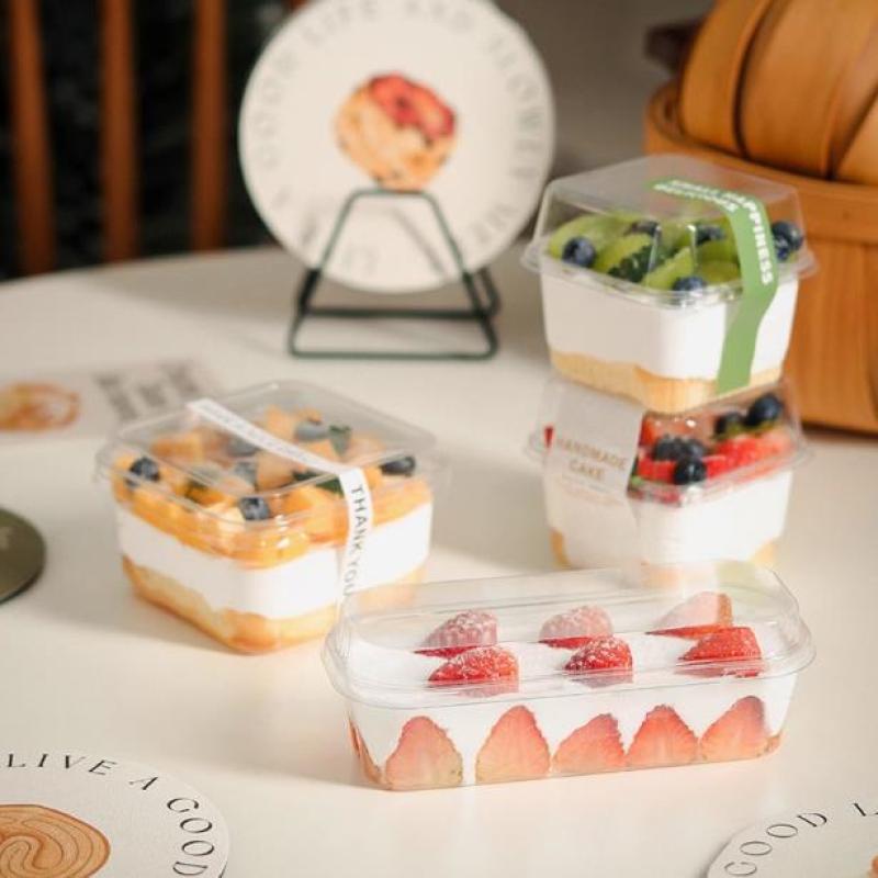 10Pcs Rectangle Plastic Cake Box With Lid Bread Container Cake Packaging Portable Mousse Gift Box Outdoor Tableware