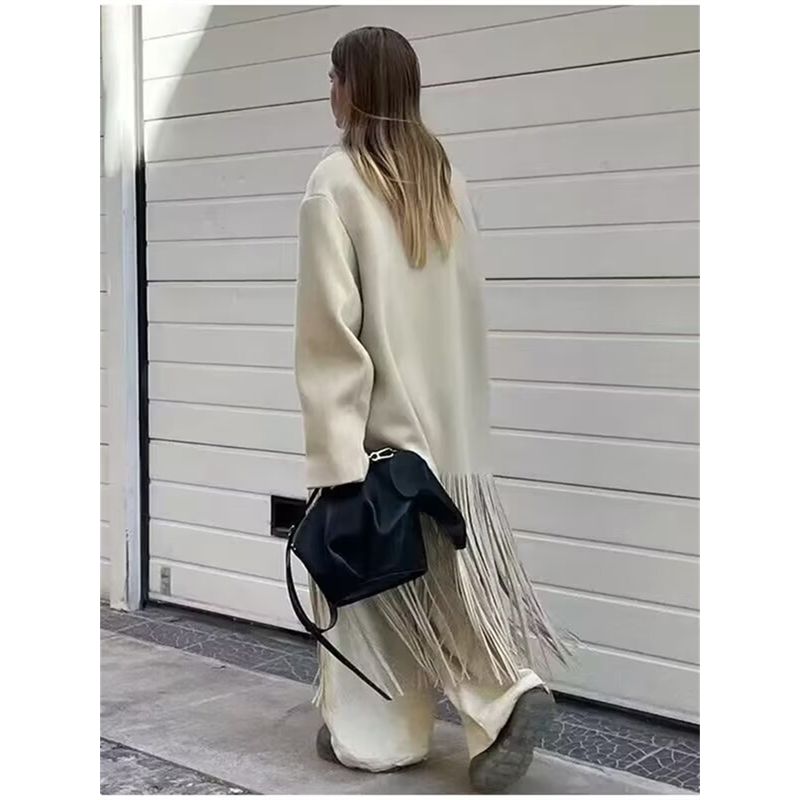 Зима Марокко Нишевый Стиль Классный Стильный Крутой Ленивый Стиль Кисточка Шерстяное Пальто Элегантная Длинная Верхняя Одежда