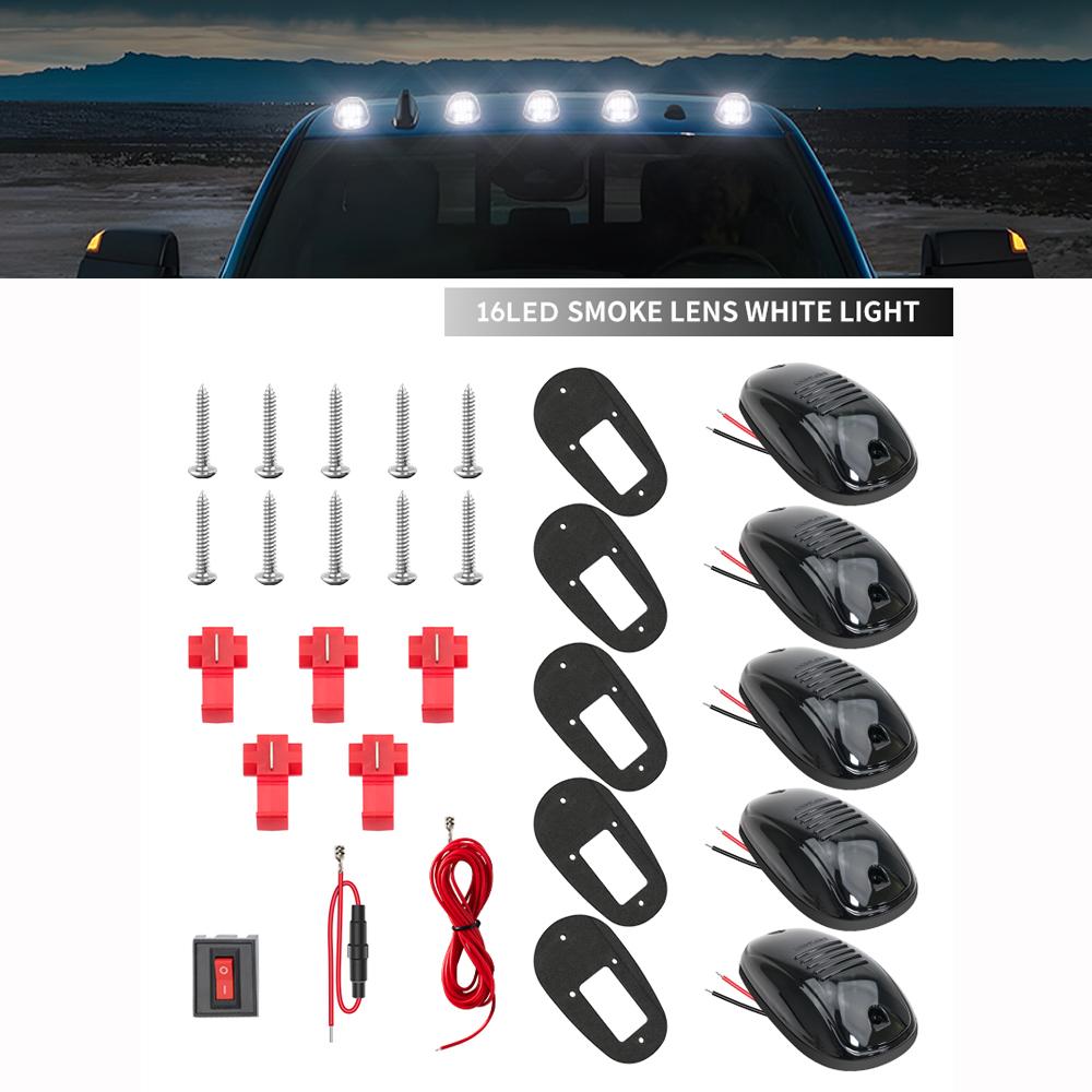 Universal 16 LED Car Cab Roof Marker Lights IP68 External Clear/Smoked Lens Lamps for Truck SUV 12V Driving Light