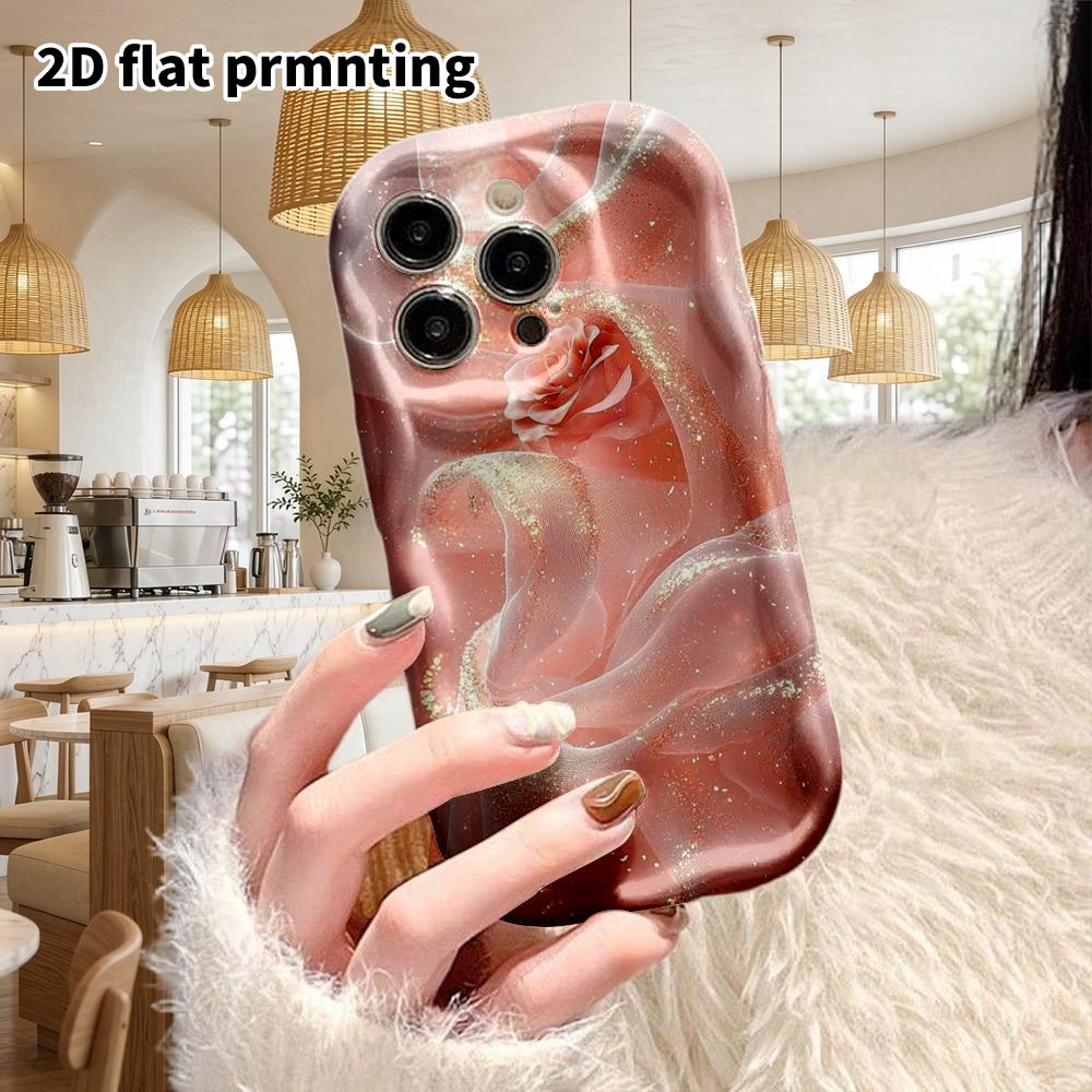 Phone Case: 2D flat design suitable for iPhone 18, 17, 16, 15, 14, 13 Pro film protective case, couple style, pink-orange tulle rose, Christmas and Ha