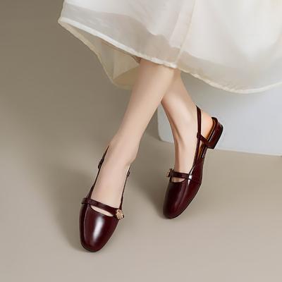 Огромные красивые французские ретро-босоножки-мешки с камелией женские летние толстые низкие каблуки универсальные задние пустые одинарные туфли Мэри Джейн