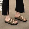 Мода 2024 Весна Новые кожаные туфли женские сандалии на плоской подошве с мелким носком в стиле пэчворк женские шлепанцы сандалии летние тапочки 40
