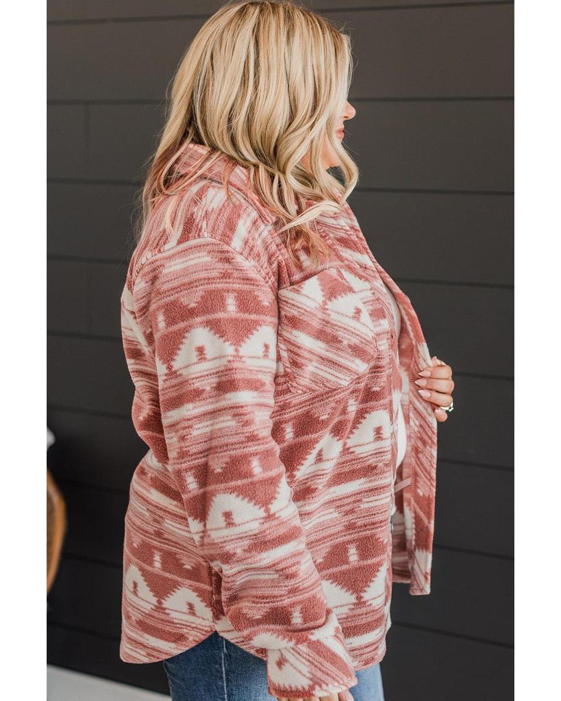 Azura Exchange Pink Plus Size Aztec Print Chest Pocket Shacket