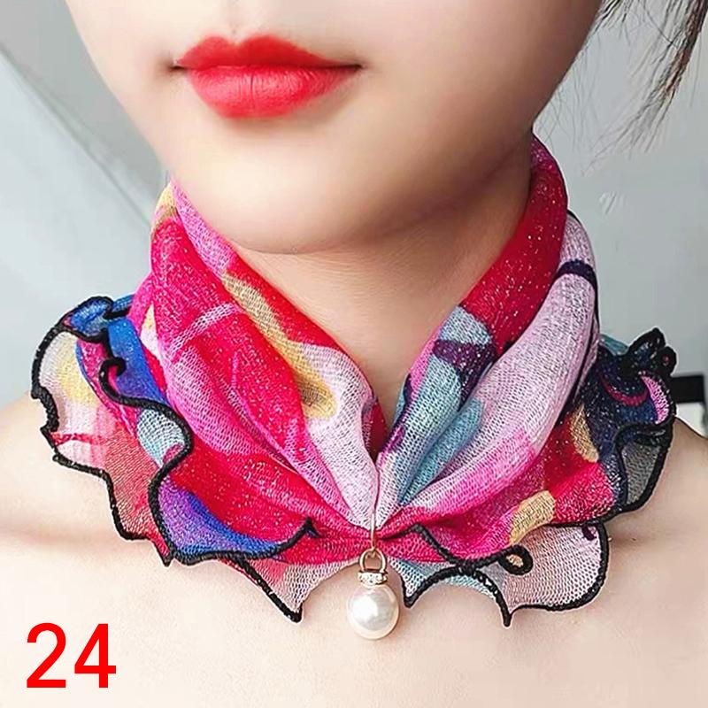Women Jewelry Accessory Headscarf Pearl Headband Gold Thread Stretch Lace Scarf Necklace
