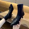 Autumn Winter Heel Boots Women Pointed Toe Metal Buckle Decor Shoes Sexy Ankle Boots Elastic Stretch Short Booties Heel Boots