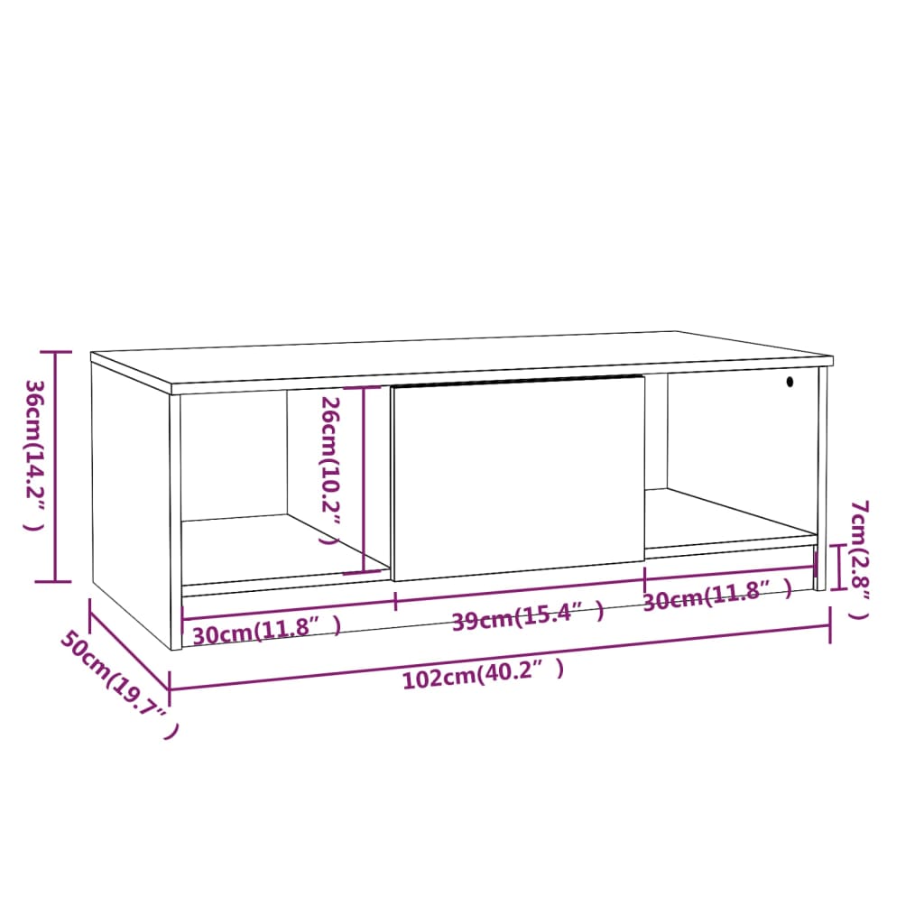 Vidaxl Stolik Kawowy, Biały 102X50X36 Cm, Materiał Drewnopochodny