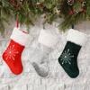 Festive Plush Edge Snowflake Design Christmas Stockings In Red Green And Gray For Holiday Cheer